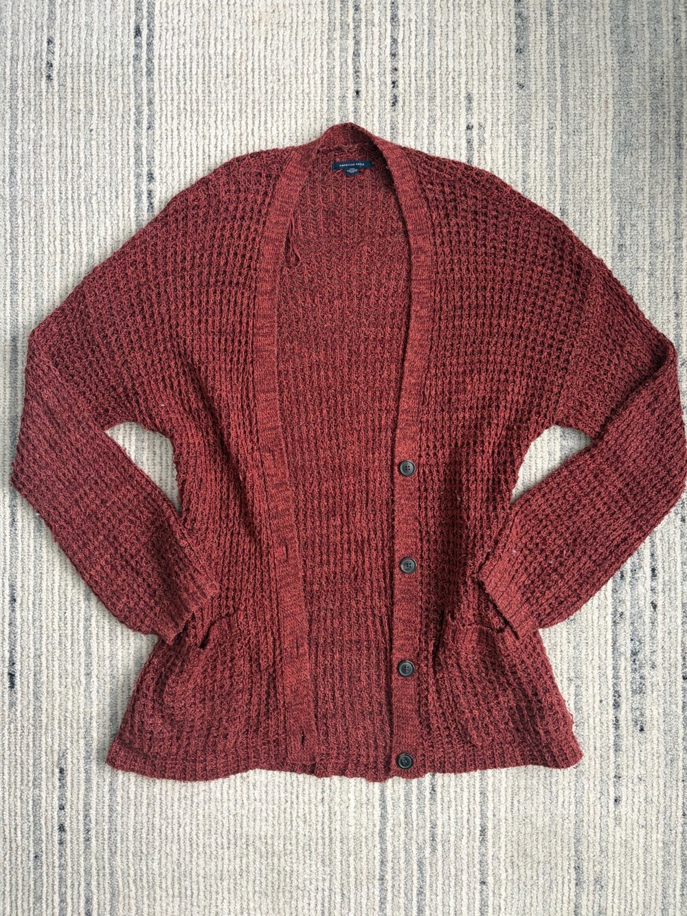 American Eagle Outfitters Chunky Button-Front Cardigan - Burgundy Size L